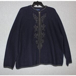 Karen‎ Scott 3XL Vintage Blue Wool Zip Cardigan Cottage Granny Core